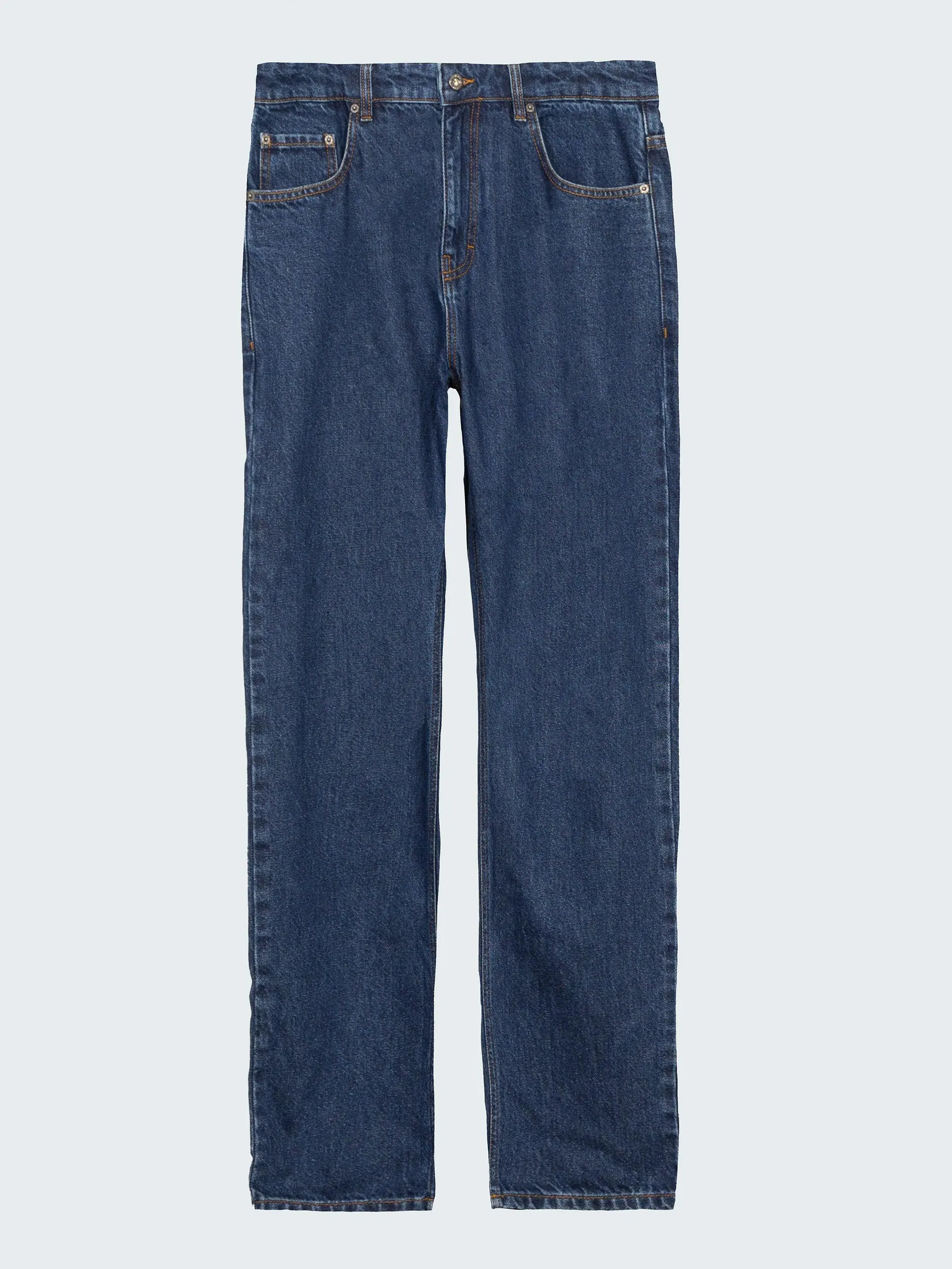 Organic cotton twill 5-pocket jeans in washed indigo blue