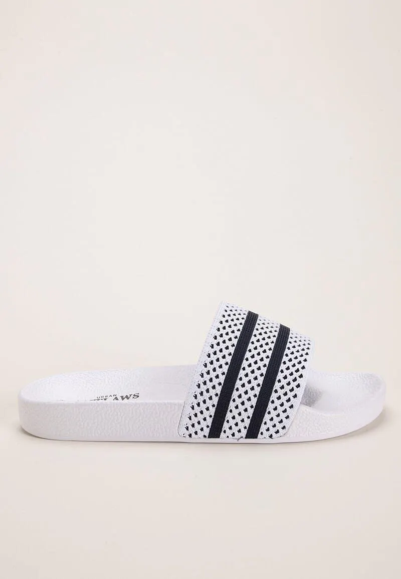 Older Boys White & Black Stripe Footbed Sliders