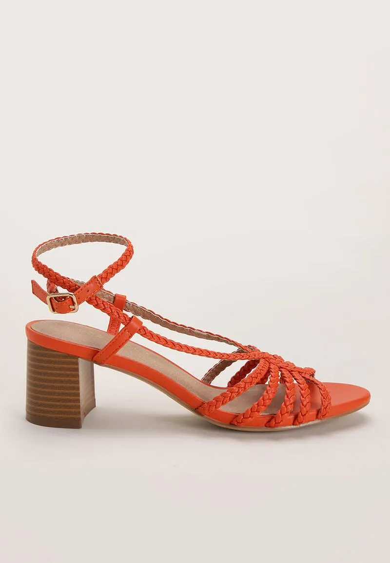 Womens Orange Strappy Block Heel Sandals