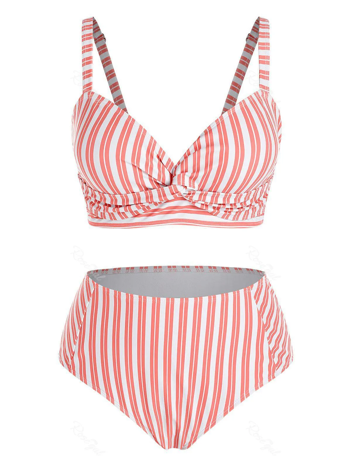 Plus Size Striped Twisted Bikini Swimsuit - 4x