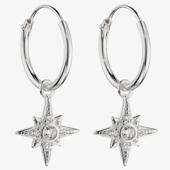 Sterling Silver Cubic Zirconia Pave Starburst Hoop Earrings E6044C