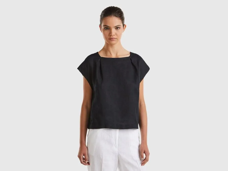 Square neck blouse in pure linen