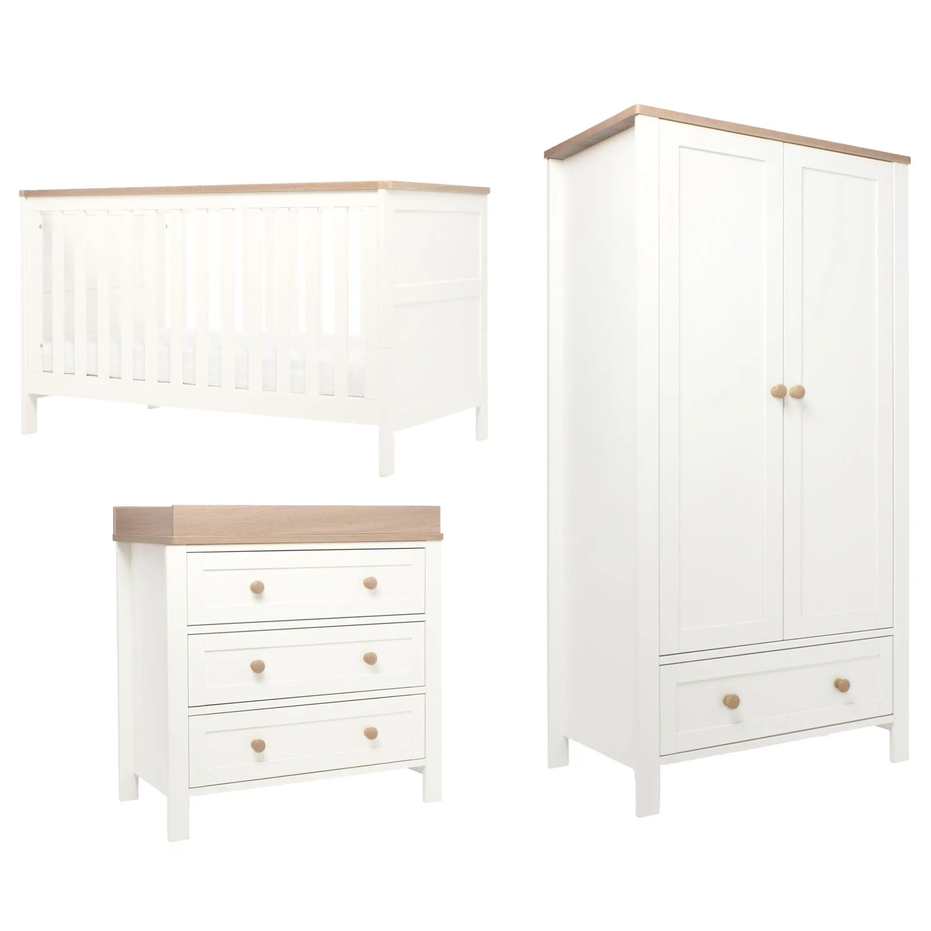 Mamas & Papas Wedmore 3 Piece Cotbed Range in White/Natural
