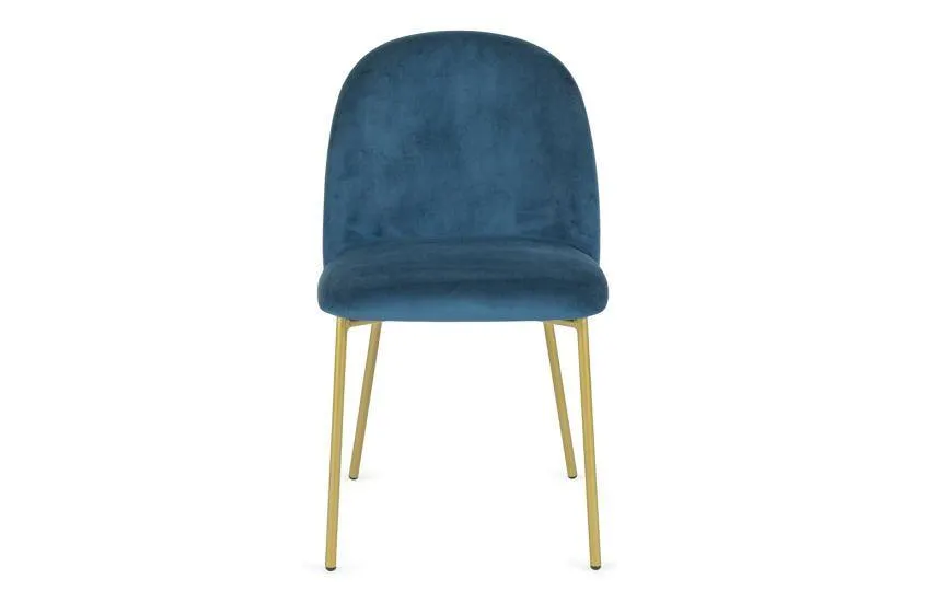 Set of Two Daliah Velvet Dining Chairs Ocean Blue Brass Legs