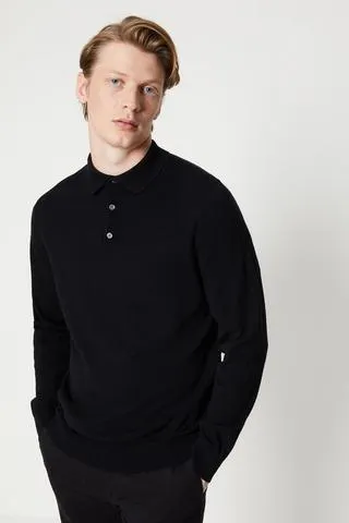 Cotton Rich Long Sleeve Knitted Polo