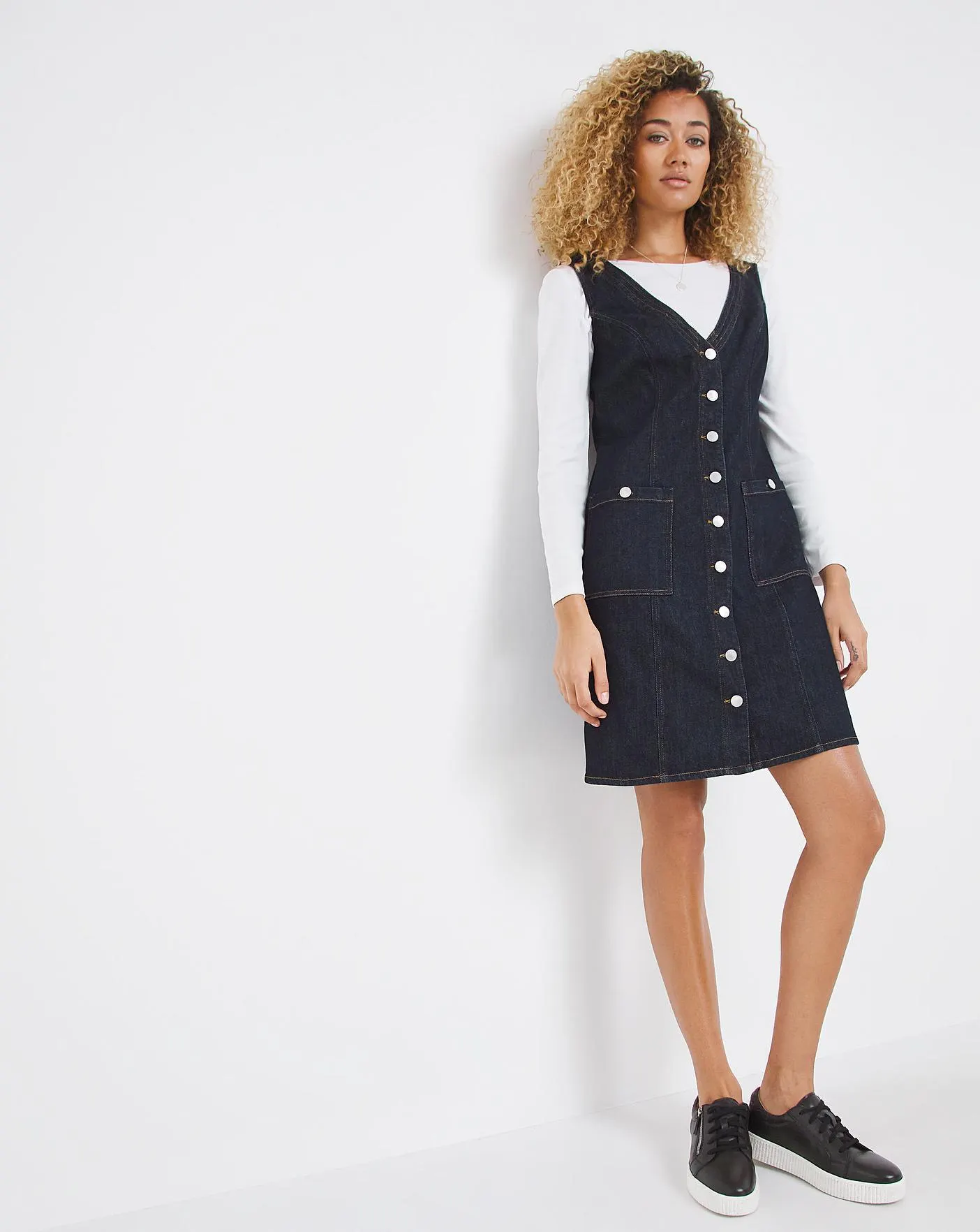 Dark Blue Smart Pinafore Dress