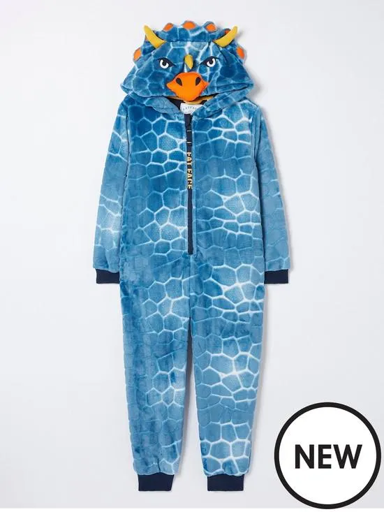 Boys Fleece Dinosaur All-In-One - Blue