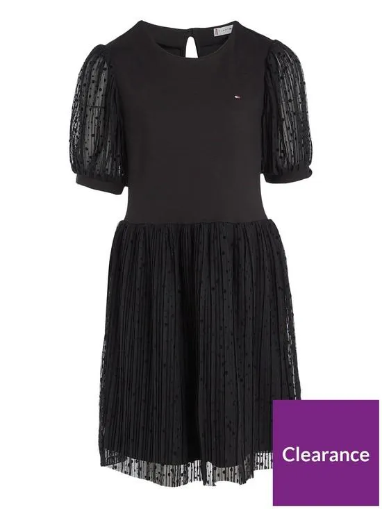 Girls Punto Tule Layered Festive Dress - Black