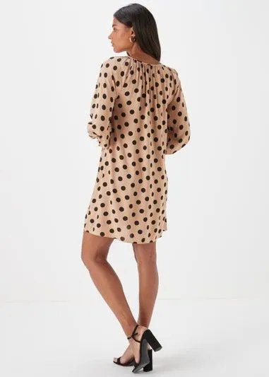 Brown Spot Print Viscose Mini Dress - Size 12