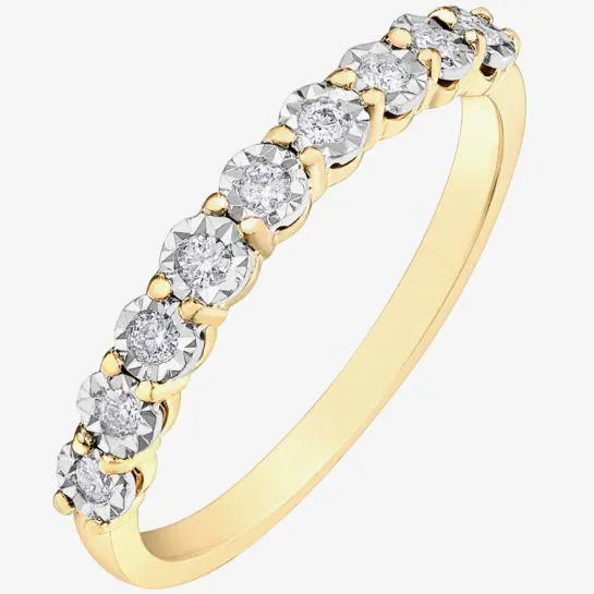 9ct Two Colour Gold 0.15ct Diamond Half Eternity Ring 50L67YW/15-10