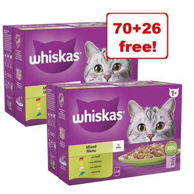 96 x 85g Whiskas Wet Cat Food Pouches - 70 + 26 Free!*