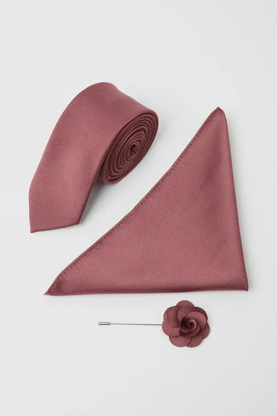 Cinnamon Wedding Plain Tie Set With Matching Lapel Pin