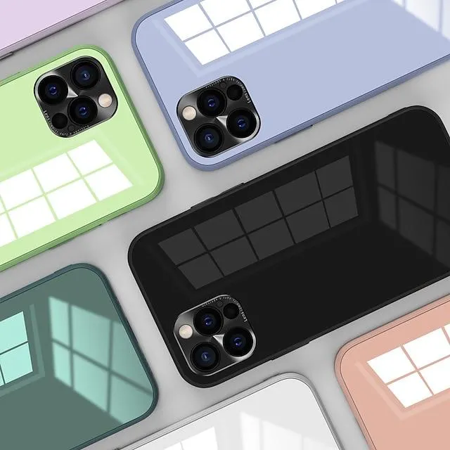Phone Case For iPhone 15 Pro Max Plus iPhone 14 13 12 11 Pro Max Mini SE X XR XS Max 8 7 Plus Back Cover Mirror Camera Lens Protector Shockproof Solid Color TPU Tempered Glass