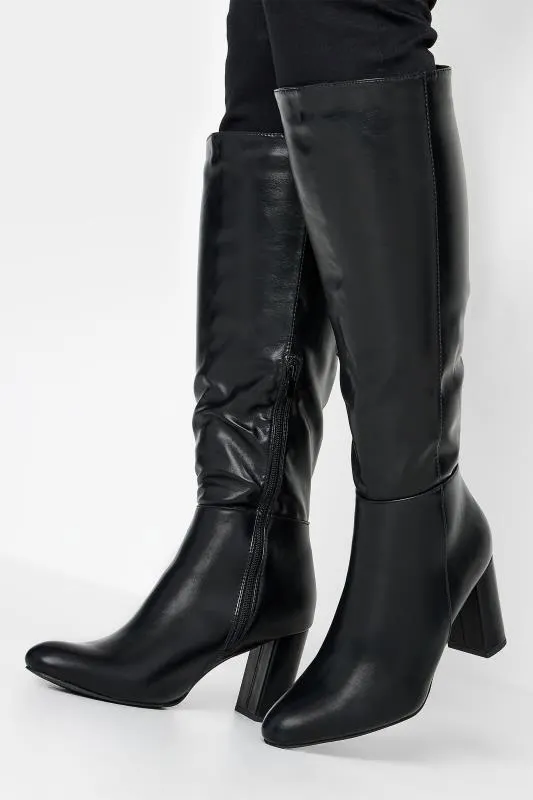 Black Heeled Knee High Boots In Wide E Fit & Extra Wide EEE Fit