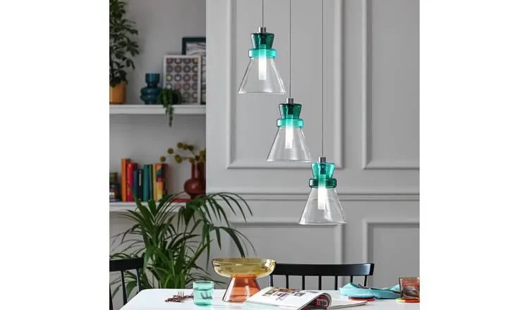 Habitat Vivian Glass 3 Light LED Ceiling Light - Green