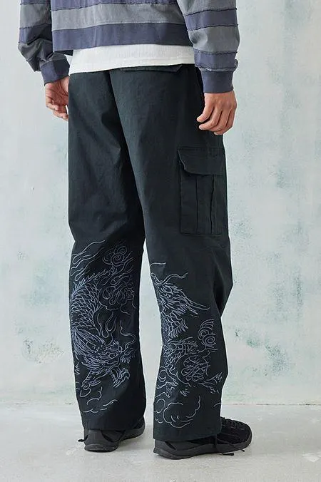Ed Hardy UO Exclusive Black Tonal Dragon Cargo Pants