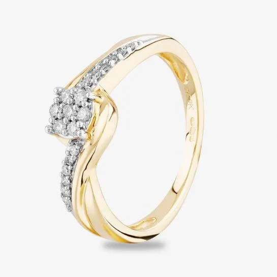 9ct Yellow Gold 0.15ct Diamond Cluster Twist Ring THR18689-15