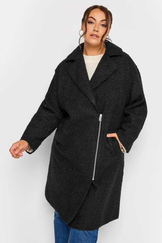 YOURS Curve Black Boucle Biker Coat