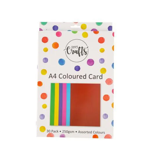 1893 Crafts Bright Coloured Card A4 30 Pack