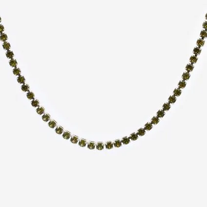 Silver Tone & Green Cubic Zirconia Necklace