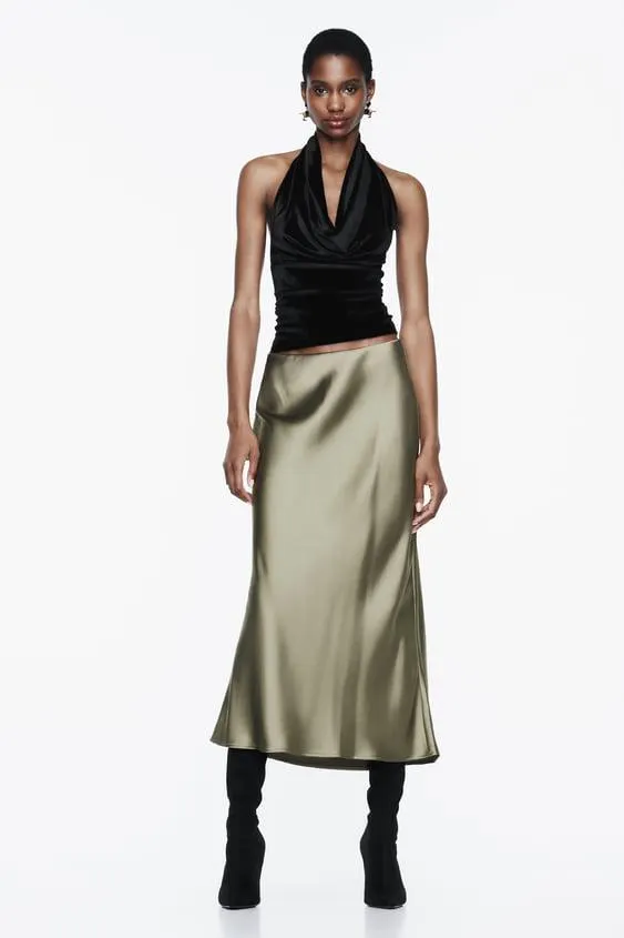 SATIN MIDI SKIRT