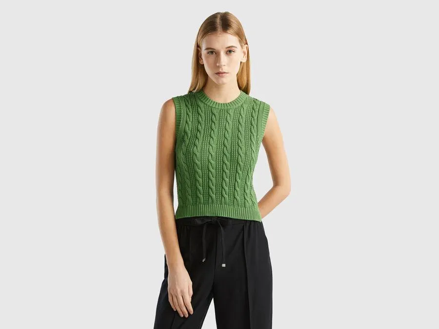Cropped cable knit vest