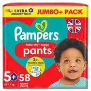 Pampers Baby-Dry Nappy Pants Size 5+, 58 Nappies,12kg-17kg