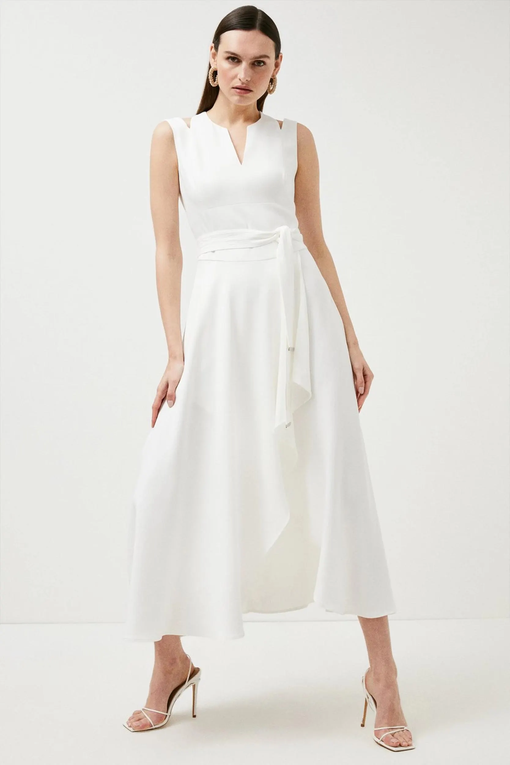 Compact Stretch Viscose Tailored Waterfall Midaxi Dress