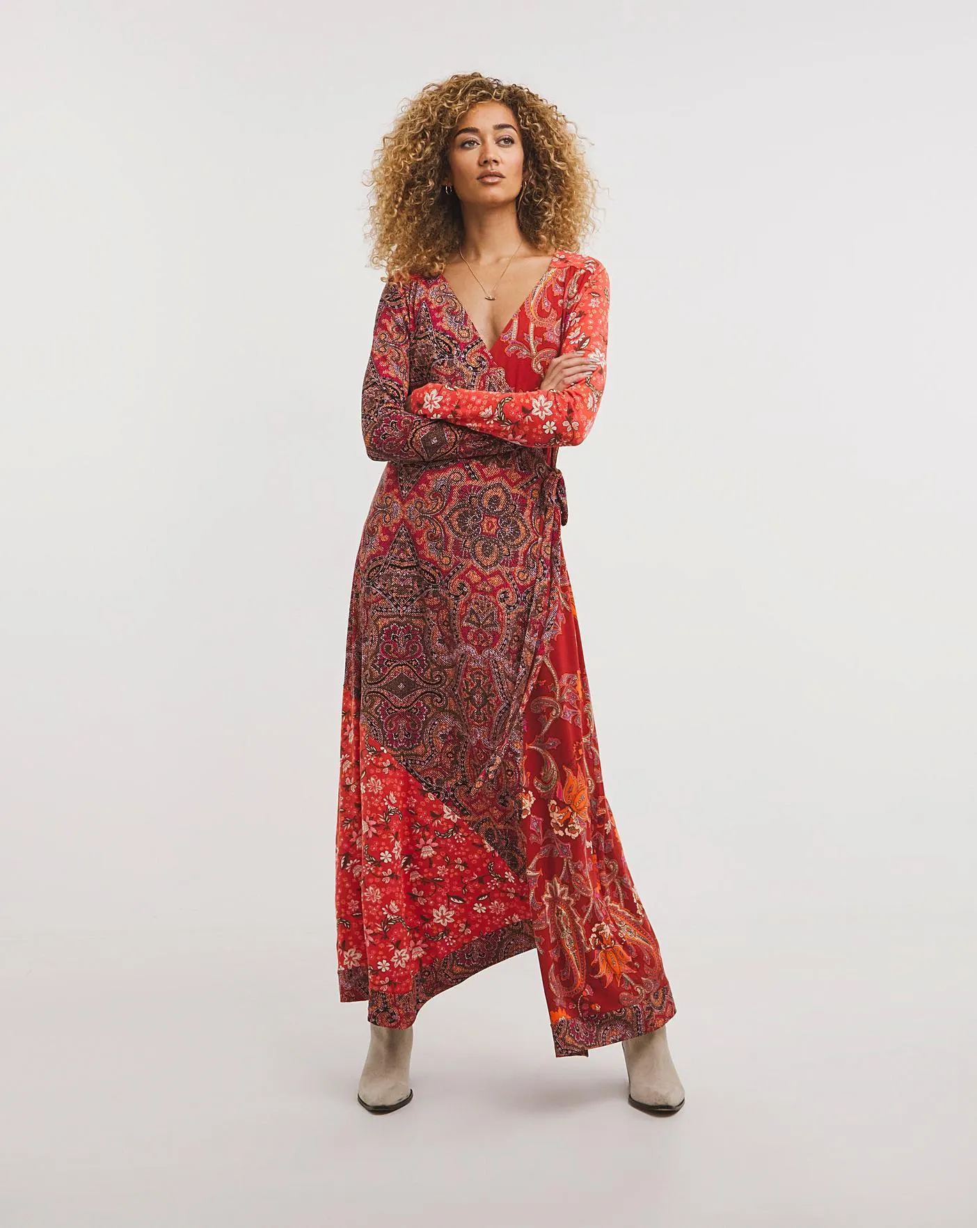 Joe Browns Paisley Boho Wrap Red Jersey Maxi Dress