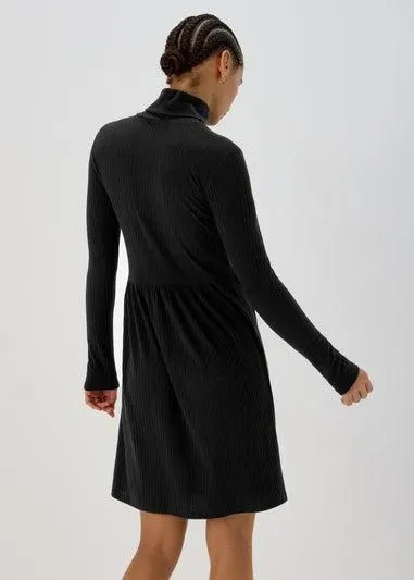 Black High Neck Ribbed Dress - Size 8