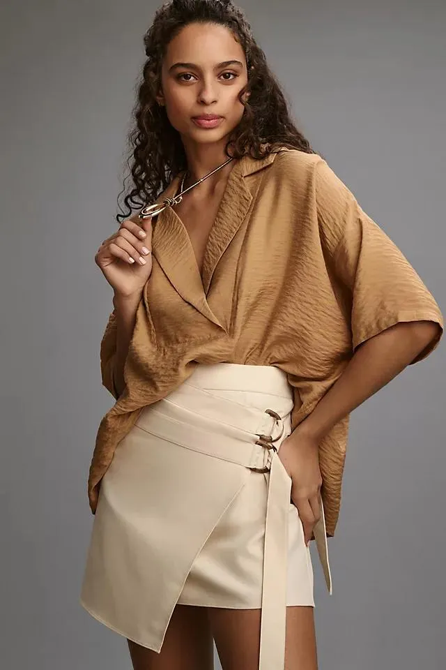 By Anthropologie Short-Sleeve Wide Placket Top