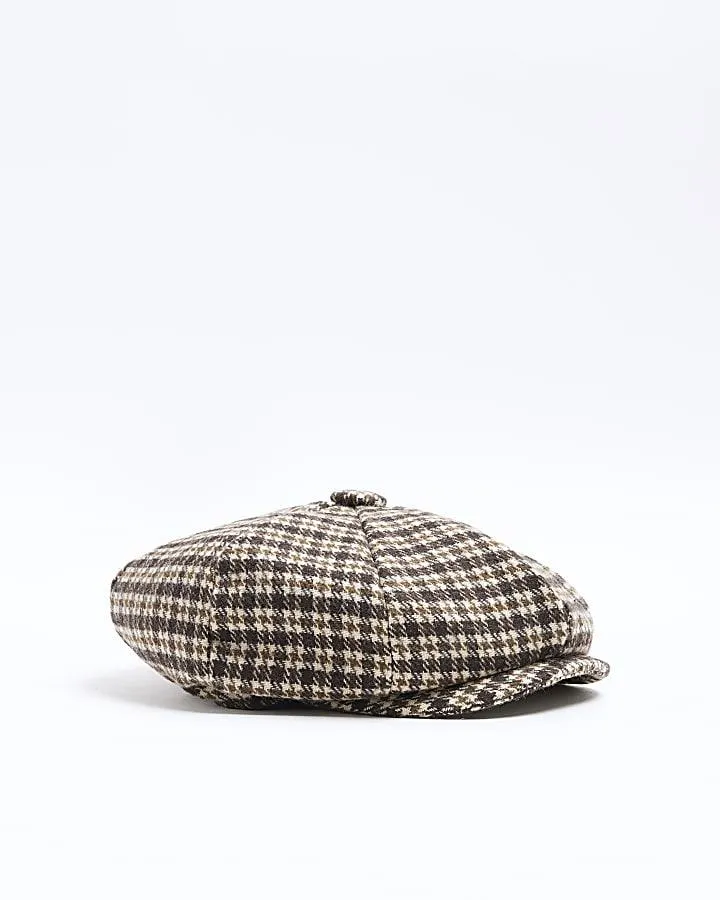 Boys Brown Check Baker Boy Hat
