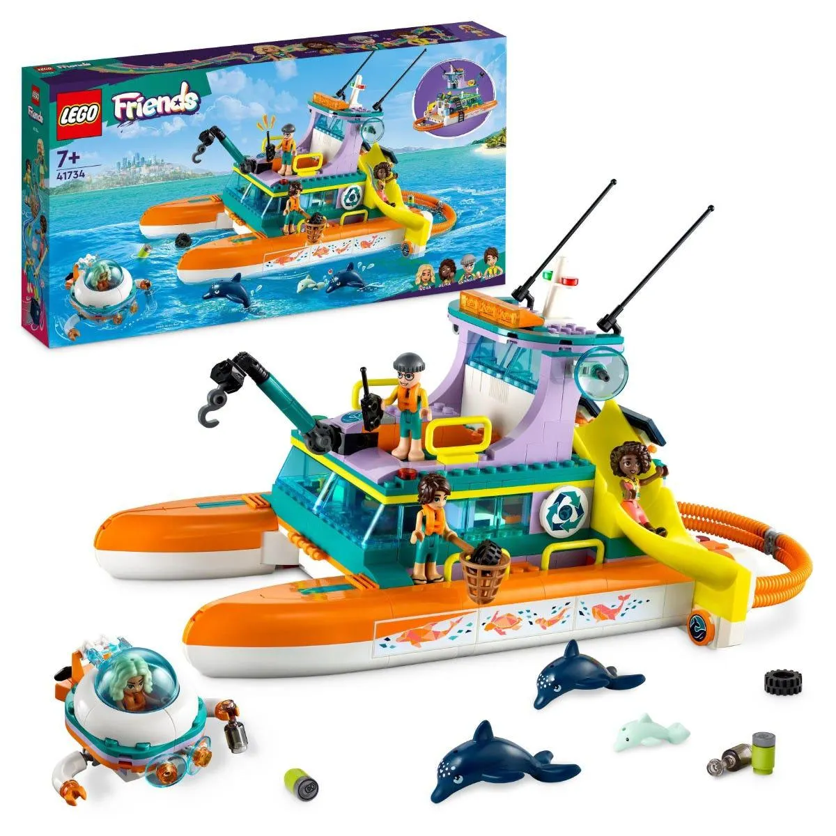 LEGO® 41734 Friends Sea Rescue Boat Toy with Dolphin Figures