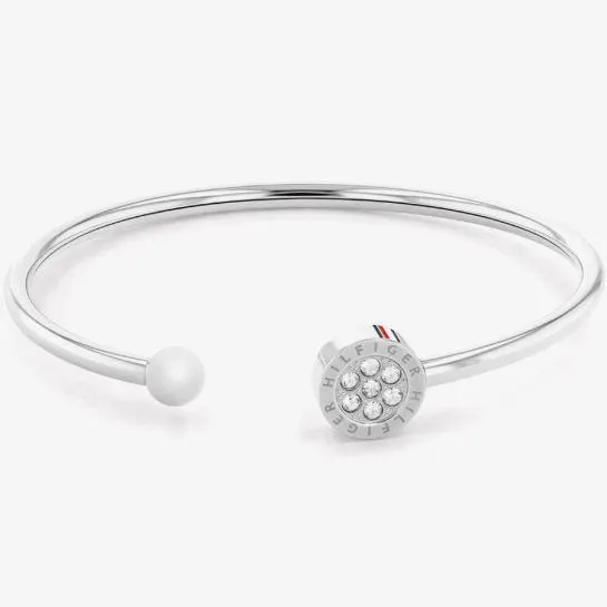 Stainless Steel Crystal Open Bangle