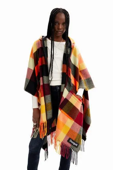 Plaid hooded poncho