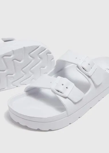 White Chunky Double Buckle Sandals