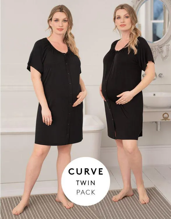 Curve Button Down Maternity Nighties - Twin Pack