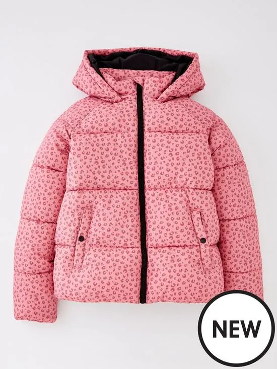 Leopard Print Padded Coat - Pink