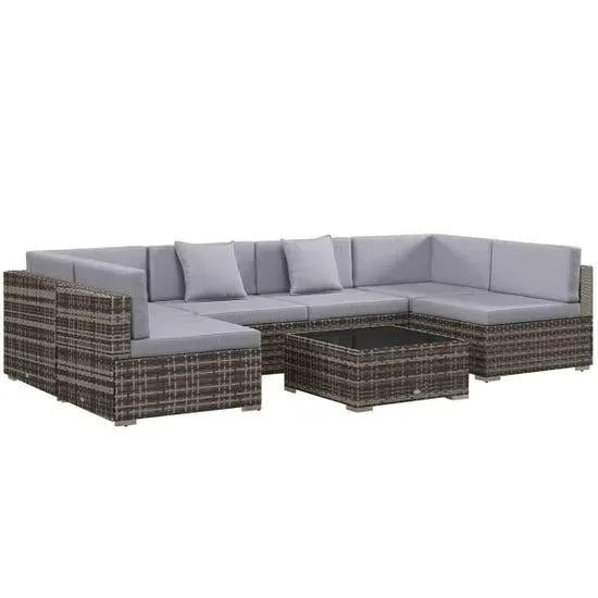 Outsunny 7pc Rattan Corner Sofa Set w/ Cushions - Grey