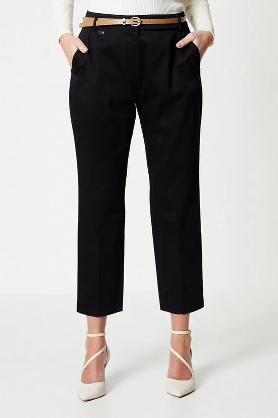 Petite Stretch Cigarette Belted Trousers