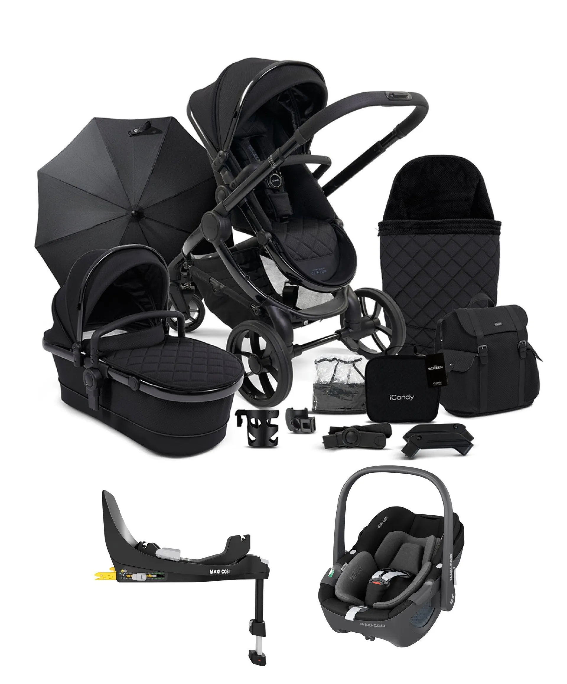 iCandy Peach 7 Designer Collection, Cerium - Pushchair Bundle with Maxi-Cosi Pebble 360 Car Seat - Black