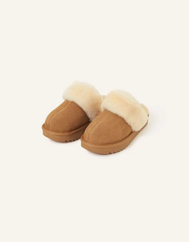 Suede Platform Mule Slippers Tan