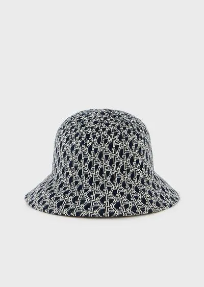 Cotton jacquard cloche hat with all-over logo Armani Sustainability Values