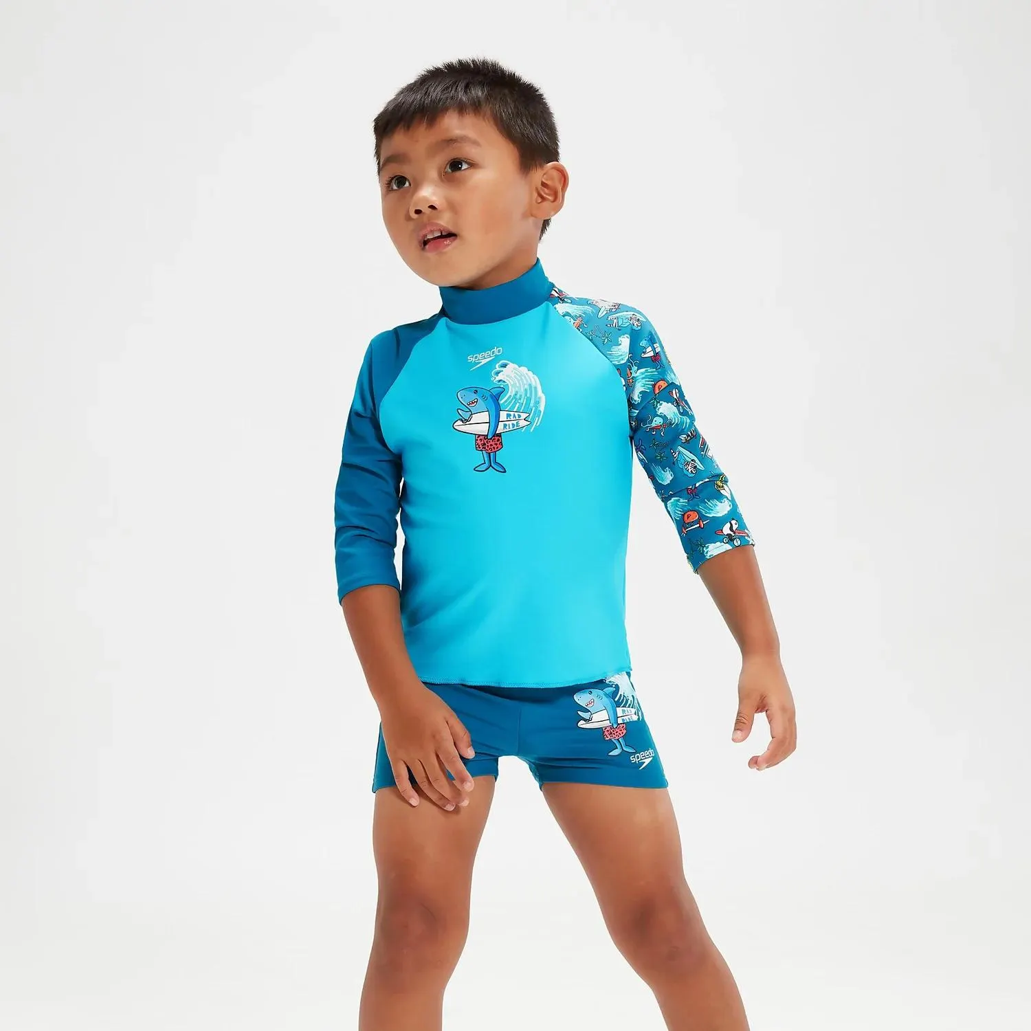 Infant Boy's Long Sleeve Printed Rash Top Blue