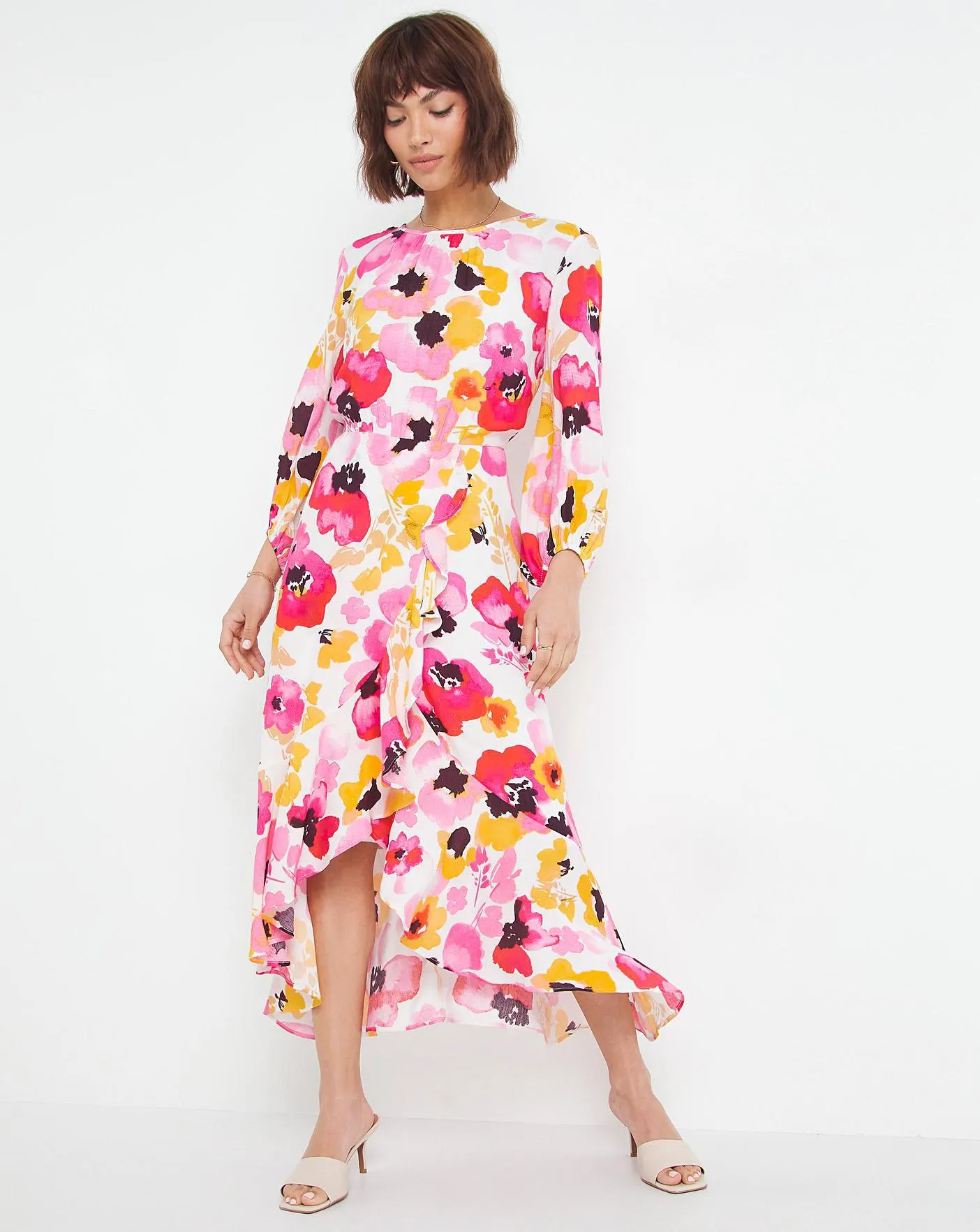 Blurred Floral Hi Lo Wrap Dress
