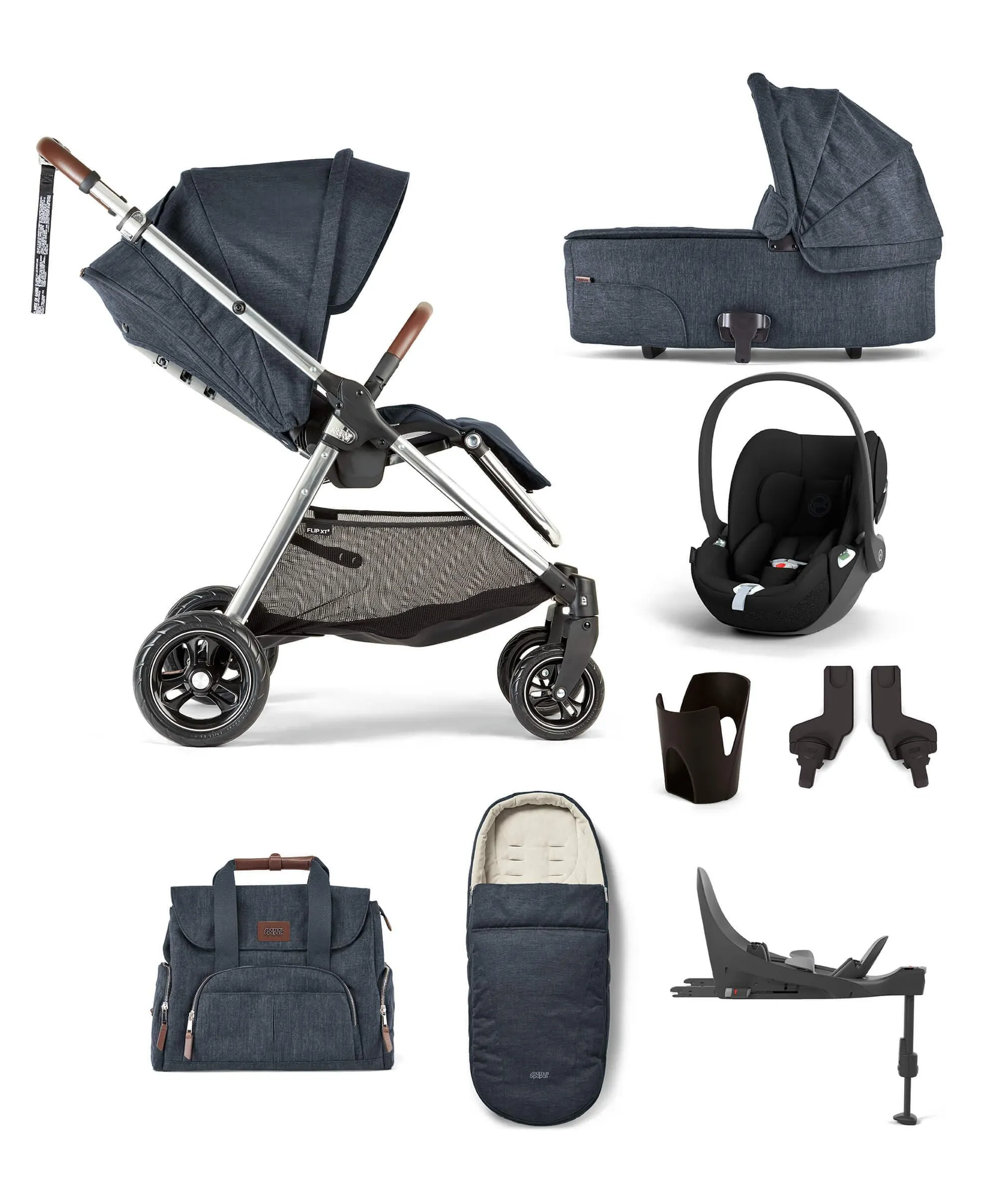 FlipXT3 8 Piece Complete Bundle Including Cloud T Car Seat and Base in Navy Flannel
