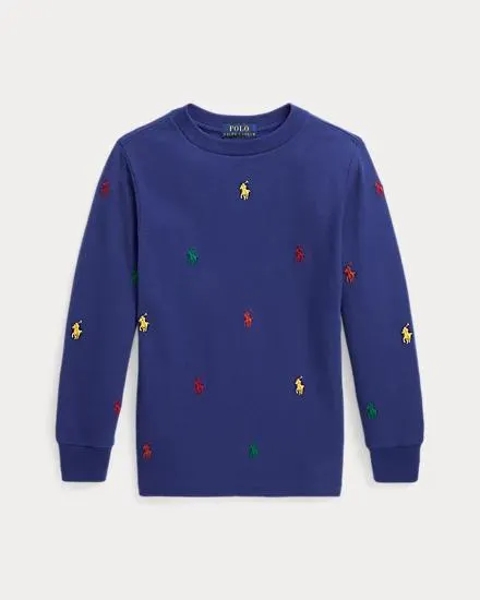 Polo Pony Cotton Mesh Long-Sleeve Tee