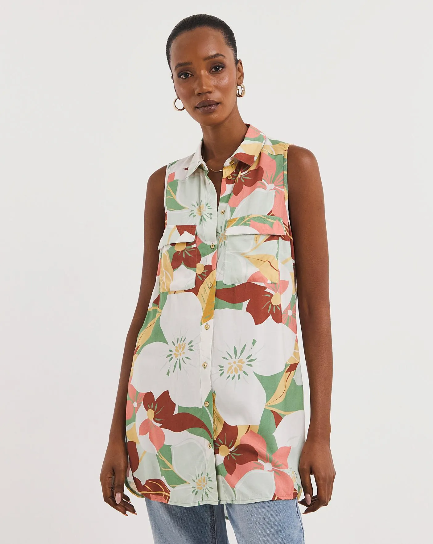 Multi Floral Dipped Back Viscose Shirt