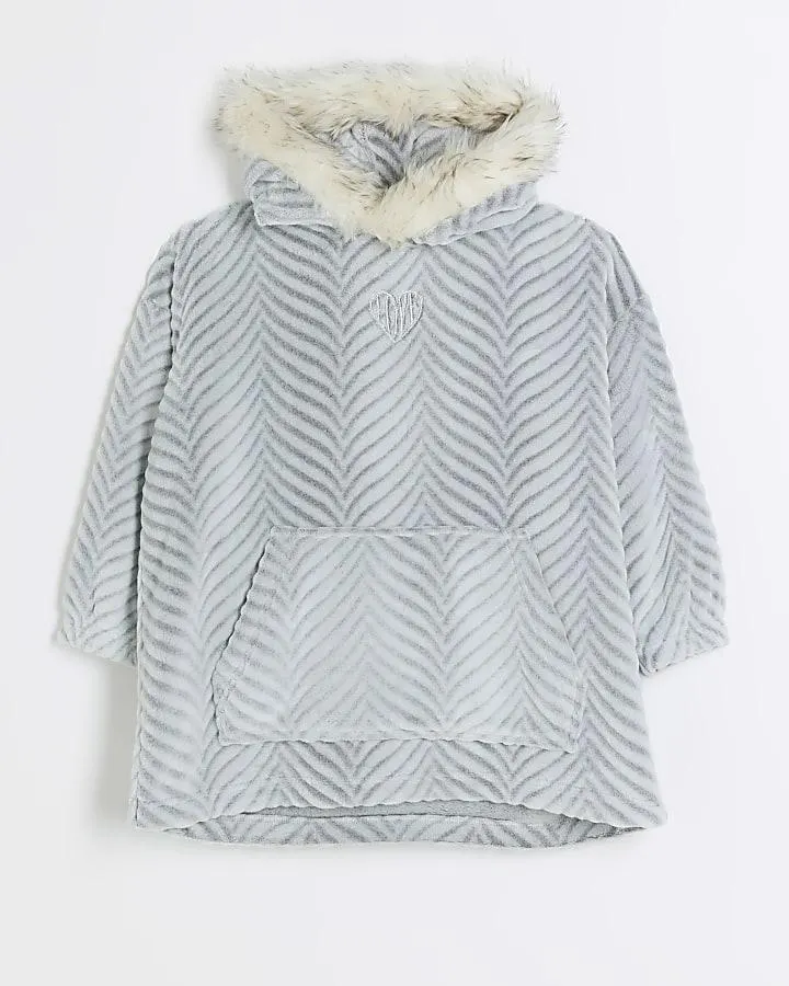 Girls Grey Chevron Cosy Hooded Blanket