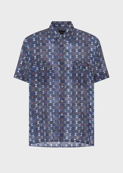 Printed silk short-sleeved shirt